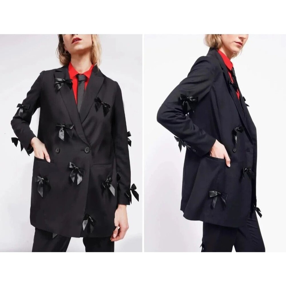Wildfang The Empower Bows Double Breasted Blazer Black Women's Sz Plus 3X Luxury